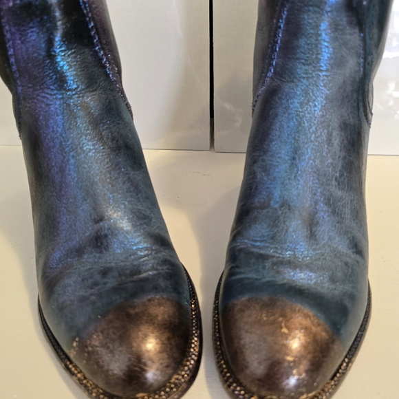 HANDCRAFTED Upcycled Leather Ankle Boots HANDPAINTED Steampunk Booties Size 7 - Picture 3 of 17